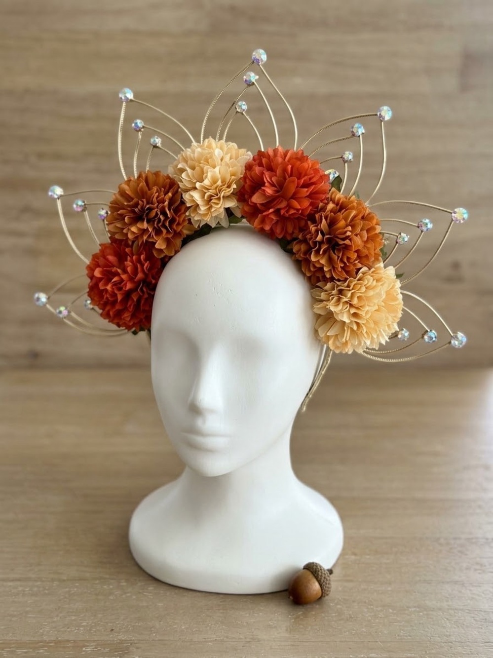 Autumn Blossom Halo Headband - Orange & Cream Floral Crown